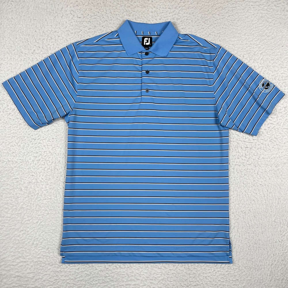 FootJoy Polo Shirt Mens Large Blue Striped Short Sleeve Golf Performance Casual
